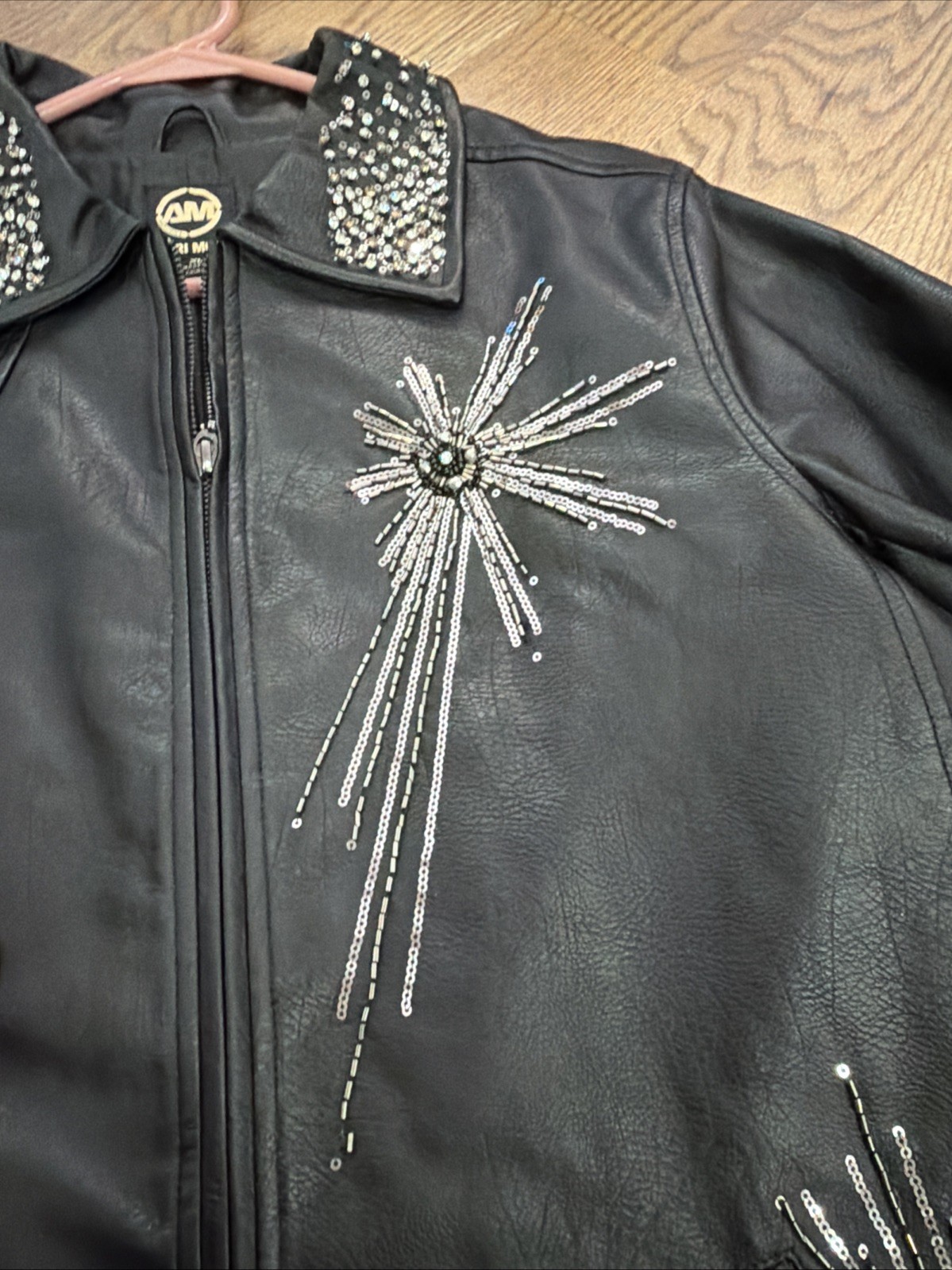 Ameri-Mode Black Faux Leather Rhinestone Starburs… - image 4