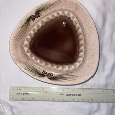 Vintage Ceramic Ashtray  Romco Made In USA  Pine Cones Triangular