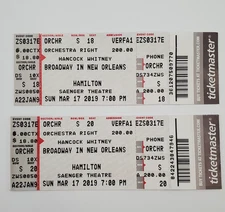 2 Hamilton Play Ticket Stubs March 17 2019 New Orleans Saenger Theater READ