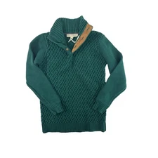 Hope & Henry Cable Knit Sweater Organic Cotton Button Neck Green Boys L NWOT