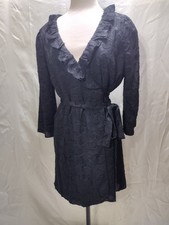 Madewell Ruffle Wrap Dress Small Black Floral Bohemian 3/4 Sleeve Style AF170 M