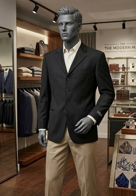 Men's Blazer 4 Button  Classic Fit 100% Wool Col. Black Made In Italy art. 0516C