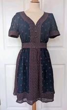 FRENCH CONNECTION NAVY FLORAL PRINT FIT AND FLARE DRESS SIZE 8 BNWT