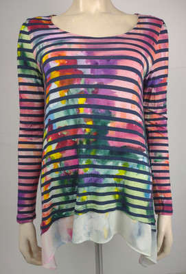 Desigual watercolor striped Asymmetrical hem long sleeve blouse ladies Medium