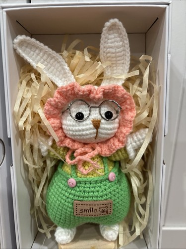 4 Crochet Bunti Bunny Rabbit Amigurumi Stuffed White Ears On A Stand 7” - Picture 3 of 8