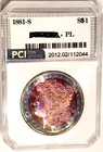 1881-S Gem BU +++ PL Proof-like Rainbow Target Toned Morgan Dollar