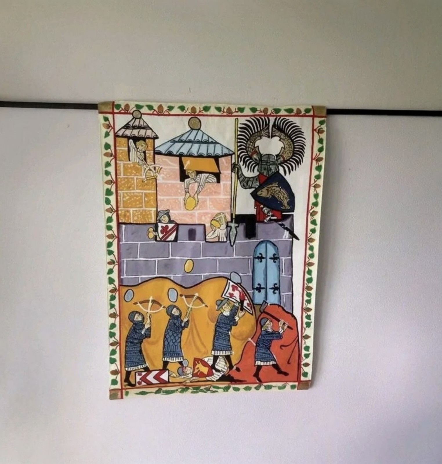 Peinture Scène Médiévale inspiration Codex Manesse pour sublimer un bureau en bois