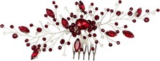 Bridal Wedding Hair Comb Wine Red Crystal Sliver Hair Vine Piece Accessories for