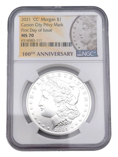 2021 CC Privy Morgan Dollar 100th Anniversary First Day Issue Coin MS70 Silver
