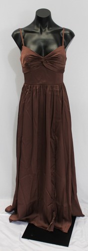 Azazie Women's Zeya A-Line Pleated Satin Dress EH6 Espresso Size Custom NWT
