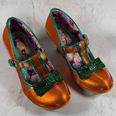 Irregular Choice Iconick Womens Metallic Orange Green Bow Heel Shoes Size 38