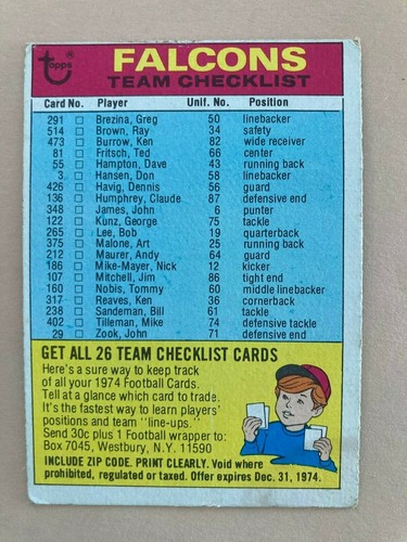 1974 Topps Football Team Checklist Pick from photos .10¢ shipping after 1st one! - Picture 124 of 211