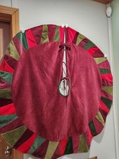Christmas Tree Skirt Rich Bright Moss  Dark Green Red Maroon Soft Velvet 48"