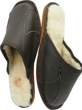 WARM slippers - slippers. Size 42, brown, leather virgin wool PL.24-9-3-197/43