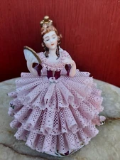 Vintage German Dresden Karl Klette Porcelain Lace Figurine Princess with fan 