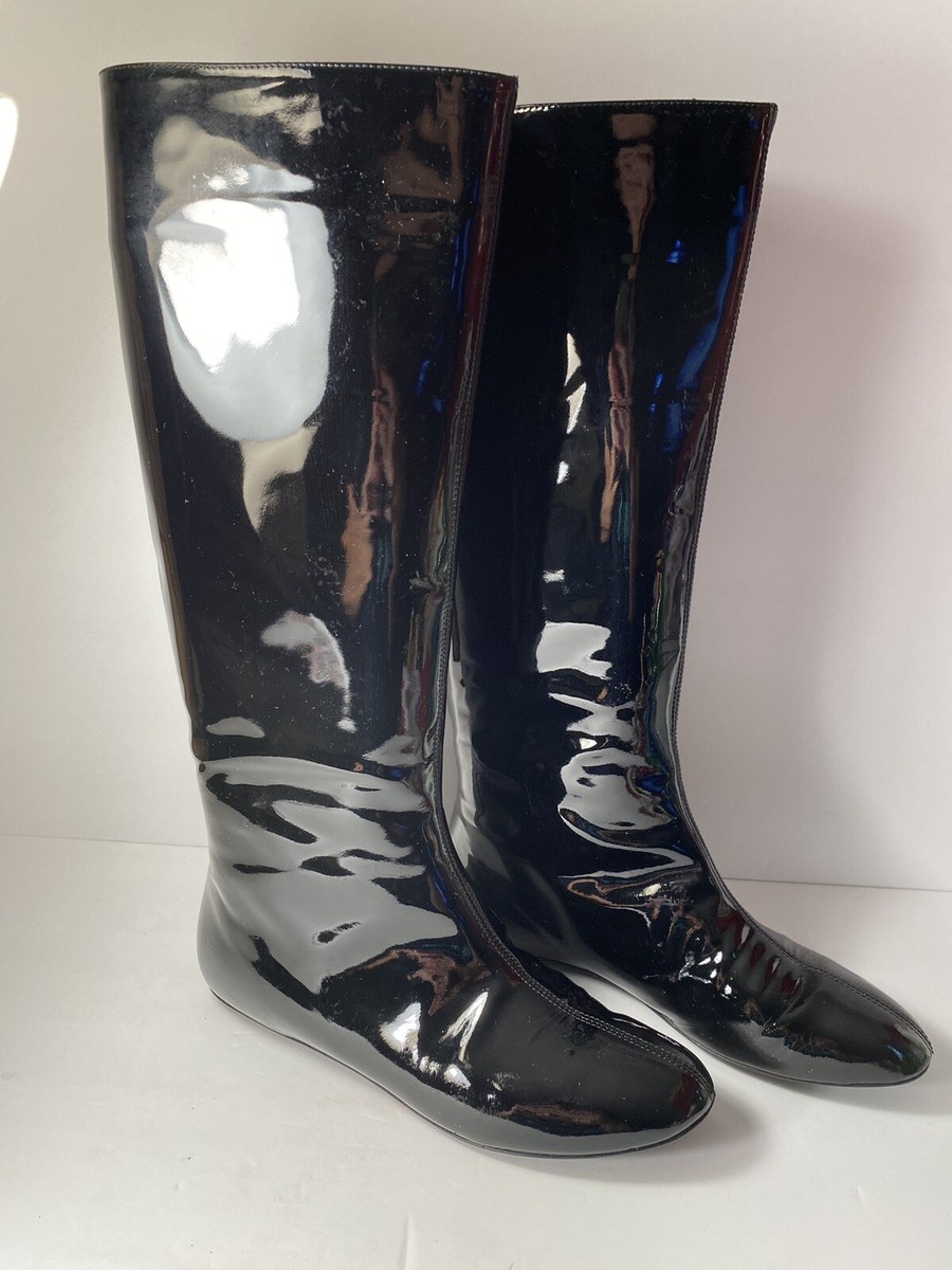 靴 Yves Saint Laurent Pattent leather boots YSL Yves Saint Laurent Boots Knee High Tall Flat Patent