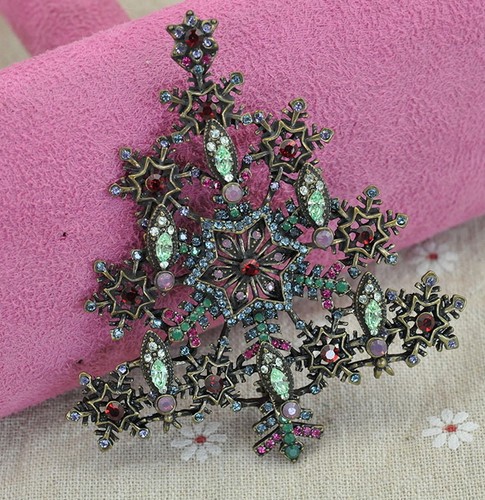 Huge Green Xmas Christmas Tree Crystal Brooch Pin 3.5" Tall (8.7cm) - Picture 4 of 5