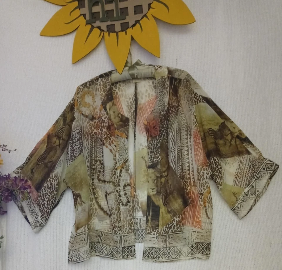 Top Travelsmith L Frente Abierto Animal Sedoso Safari Selva Cebra León Conjunto Topper Foto 3 de 4