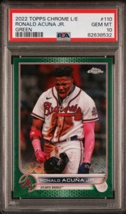 2022 Topps Chrome RONALD ACUNA JR Green Logofractor Refractor /99 #110 PSA 10