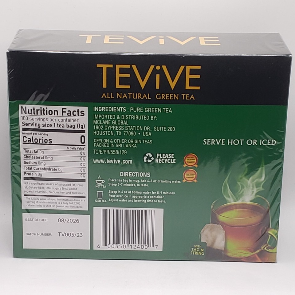 Tevive All Natural Green Tea 100 Bags 3.52 Oz EXP 02/27 | eBay