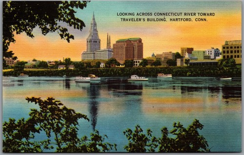 Postcard Hartford Connecticut Looking Across River Toward Traveler's Building - Bild 1 von 2