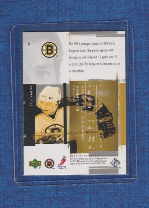 2004-05 SP Authentic Hockey # 9 Patrice Bergeron - Image 2 of 2