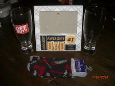 NEW Father's Day/ B-day Lot - Photo Frame, 2 Pint Glasses, Juncture Tools Socks