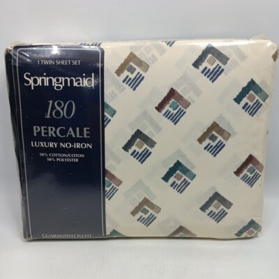 Springmaid Twin Sheet Set 180 Percale STEFAN Pattern New No Iron USA