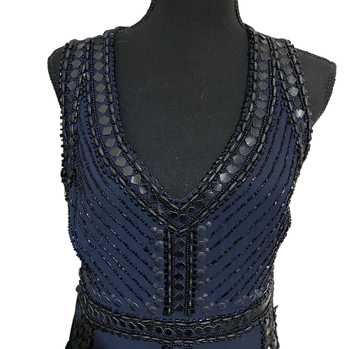 Women's Black Sz 12 100% Silk Heavily Beaded Evening Shift Dress - Picture 9 of 10