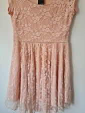Boohoo Womens Dress Nude 16 Lace Ruffle Chiffon Lined Night Skater NEW