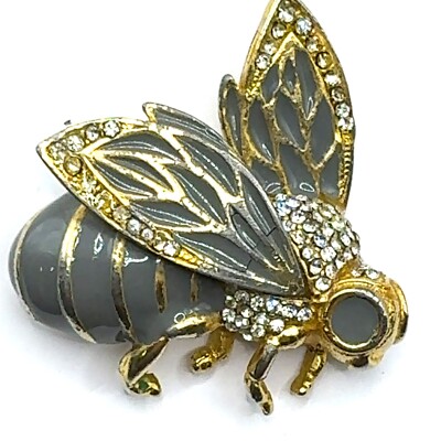 Bijoux Cascio Zoo Collection Gray Enamel Crystal Bee Brooch