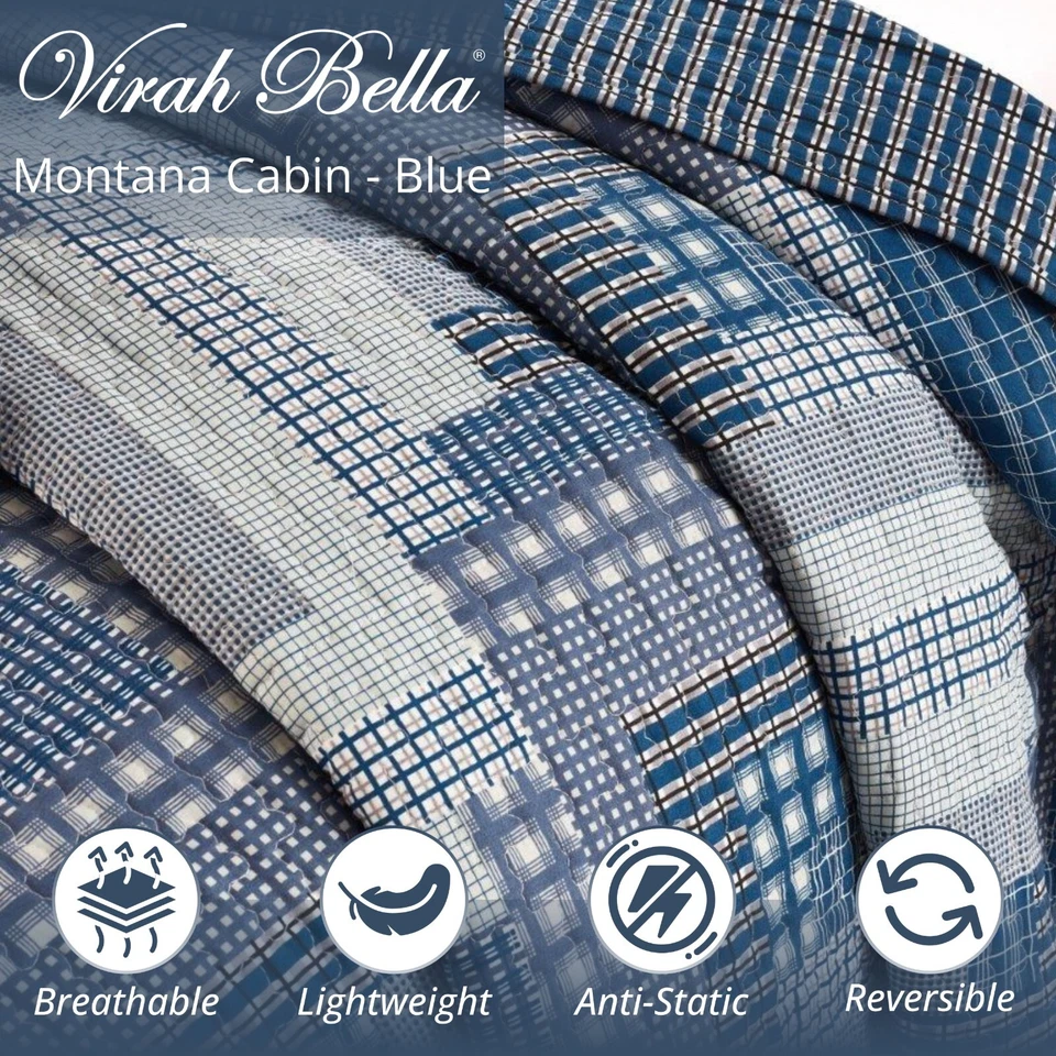Virah Bella - Montana Cabin Blue - Lightweight Reversible Quilt Set - Image 2 of 4