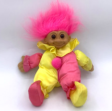Russ Berrie Troll Doll 3604 Hot Pink Hair Yellow Satin Clown Jester Outfit 9