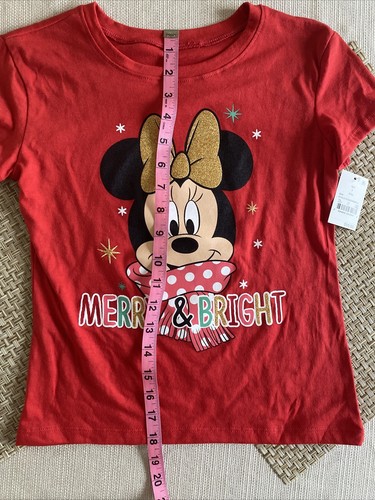 “Merry and Bright” Minnie Mouse red Christmas Winter Size small 6/6x Tee Shirt - Picture 5 of 6