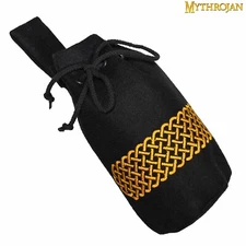 Medieval Belt Pouch Woolen Waist Bag Renaissance Costume Accessory Black