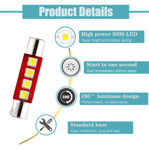 28mm Festoon LED Bulb Interior Dome Map Reading Light White Red Amber Ice Blue - Picture 4 of 10