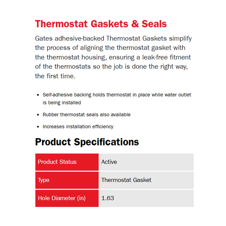 Junta termostato refrigerante motor con respaldo adhesivo Gates para Jeep / Dodge / Eagle Foto 2 de 4