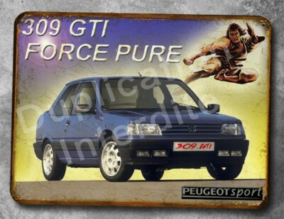 Plaque Métal Vintage Peugeot 309 GTI - Fabrication Française - Bleue