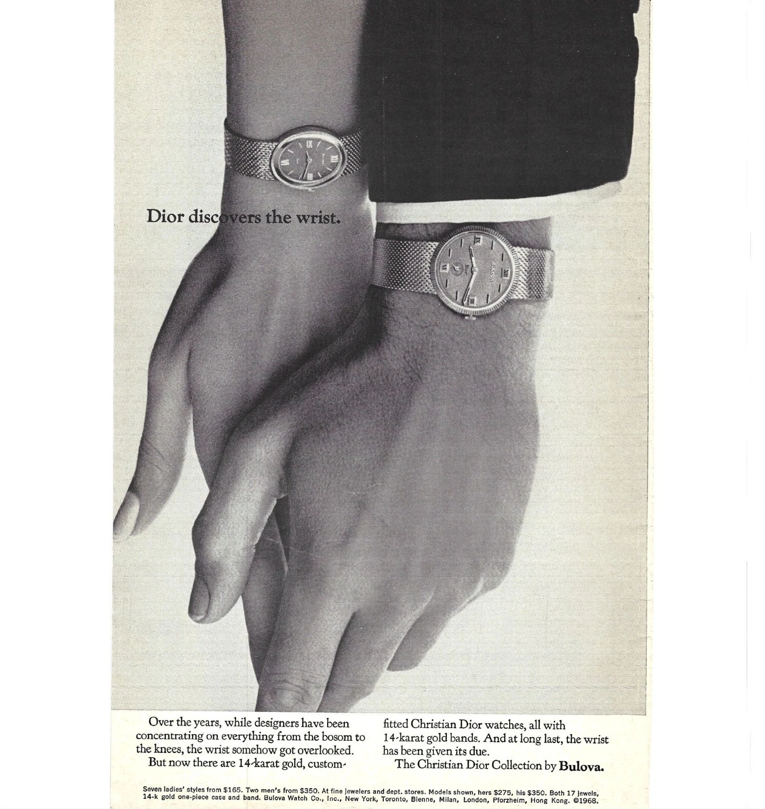 Montre Christian Dior collection Bulova publicité années 60 vintage print ad 9 po