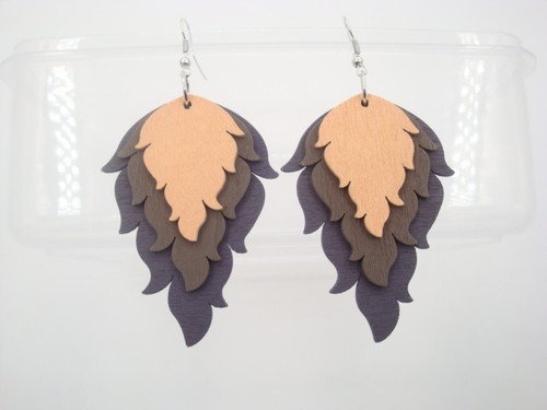 2Pairs Black/Brown/Blue/Green/Pink/Purple Three Layers Leaves Drop Earrings Lady - Picture 15 of 18