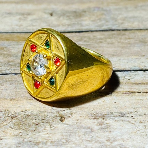Men Handmade Star of David White Red CLARITY Big Rings 14k GOLD Steel Size 5-12 - Picture 5 of 7