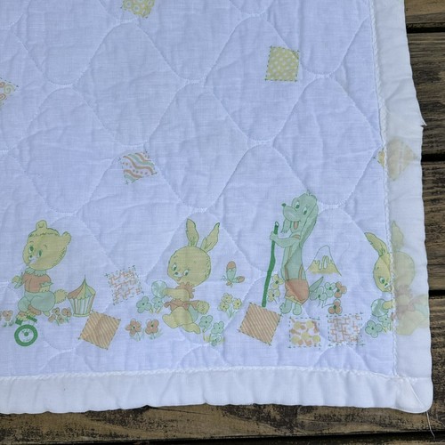 Vintage Handmade Baby Blanket Quilted 46 x 33" White Bear Bunny Dog READ - Picture 5 of 12