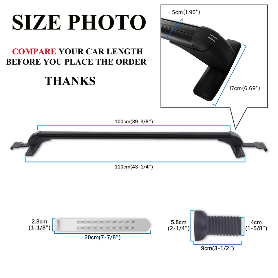 43.3" Top Roof Rack Cross Bars Luggage Carrier w/ Lock Aluminum For Toyota Prius Foto 2 de 4