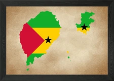 Sao Tome vintage map Framed Wall Art Poster Canvas Print Picture
