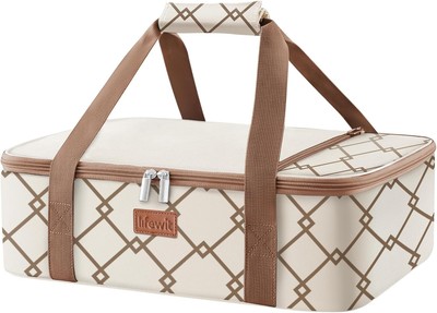 Lifewit Insulated Casserole Carrier for Hot or 15.7 x 11.4 x 4.7inch, Beige 