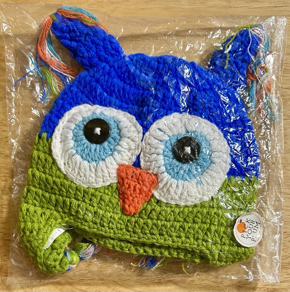 NUEVO Pick Your Ciruela Niños Niño Bebé Búho Ganchillo Sombrero Tobogán Azul Verde Naranja Foto 3 de 3