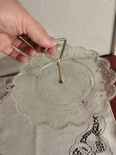 Indiana Glass Sandwich Serving Tray Vintage Tiara Sandwich Glass Tidbit W/Handle