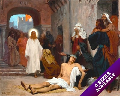 THE LORD JESUS CHRIST IN CAPERNAUM PAINTING CHRISTIAN BIBLE ART CANVAS PRINT