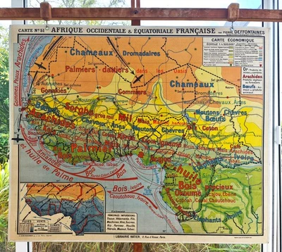 ancienne carte scolaire  géographie Jean Bruhnes Hatier 51 Afrique AOF AEF - Photo 1/2
