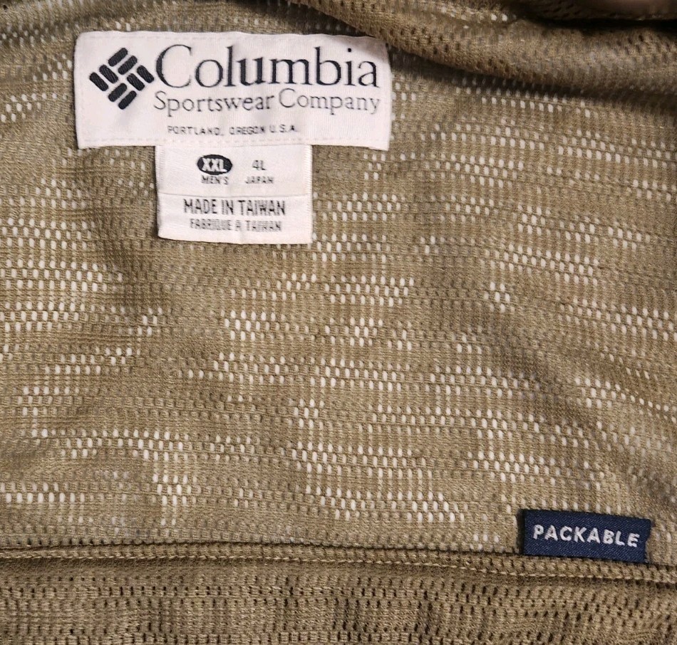 VINTAGE 90'S COLUMBIA WADING FLY FISHING PACKABLE HOODED JACKET XXL 2XL